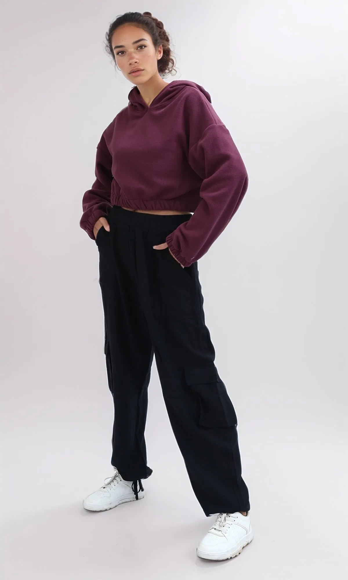 O200382 - Winter Cropped Hooded With Long Sleeves - Purple