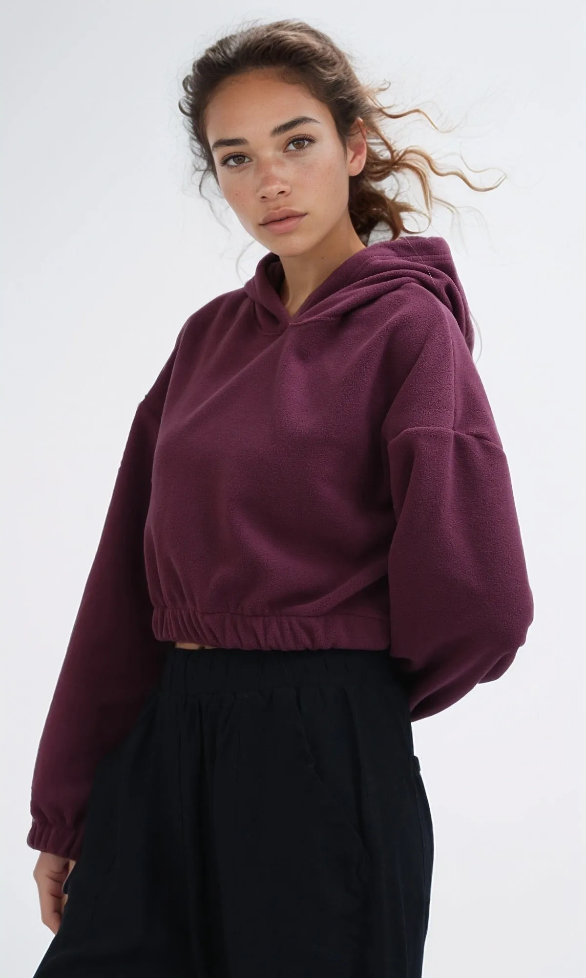 O200382 - Winter Cropped Hooded With Long Sleeves - Purple