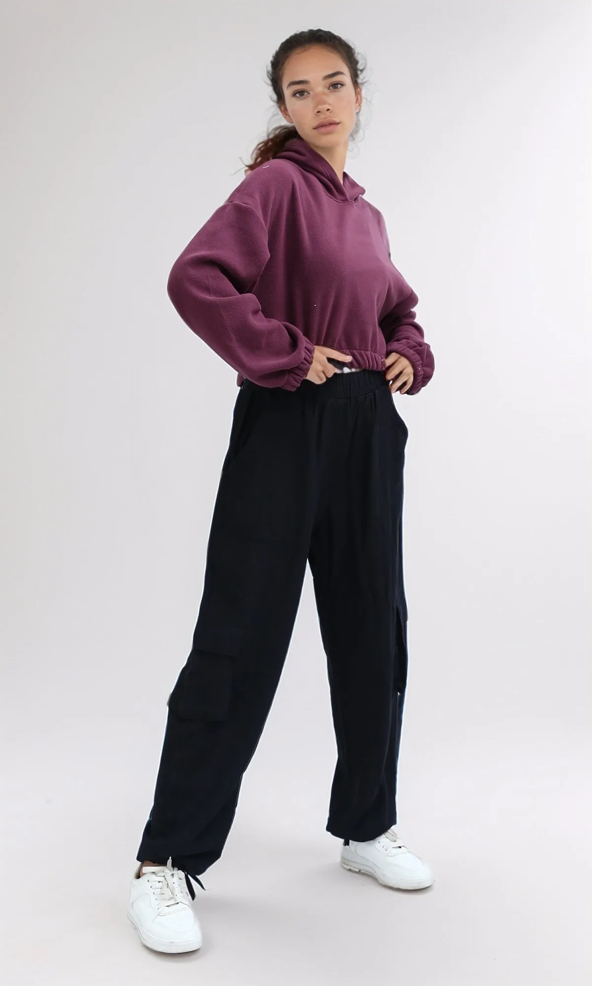 O200382 - Winter Cropped Hooded With Long Sleeves - Purple