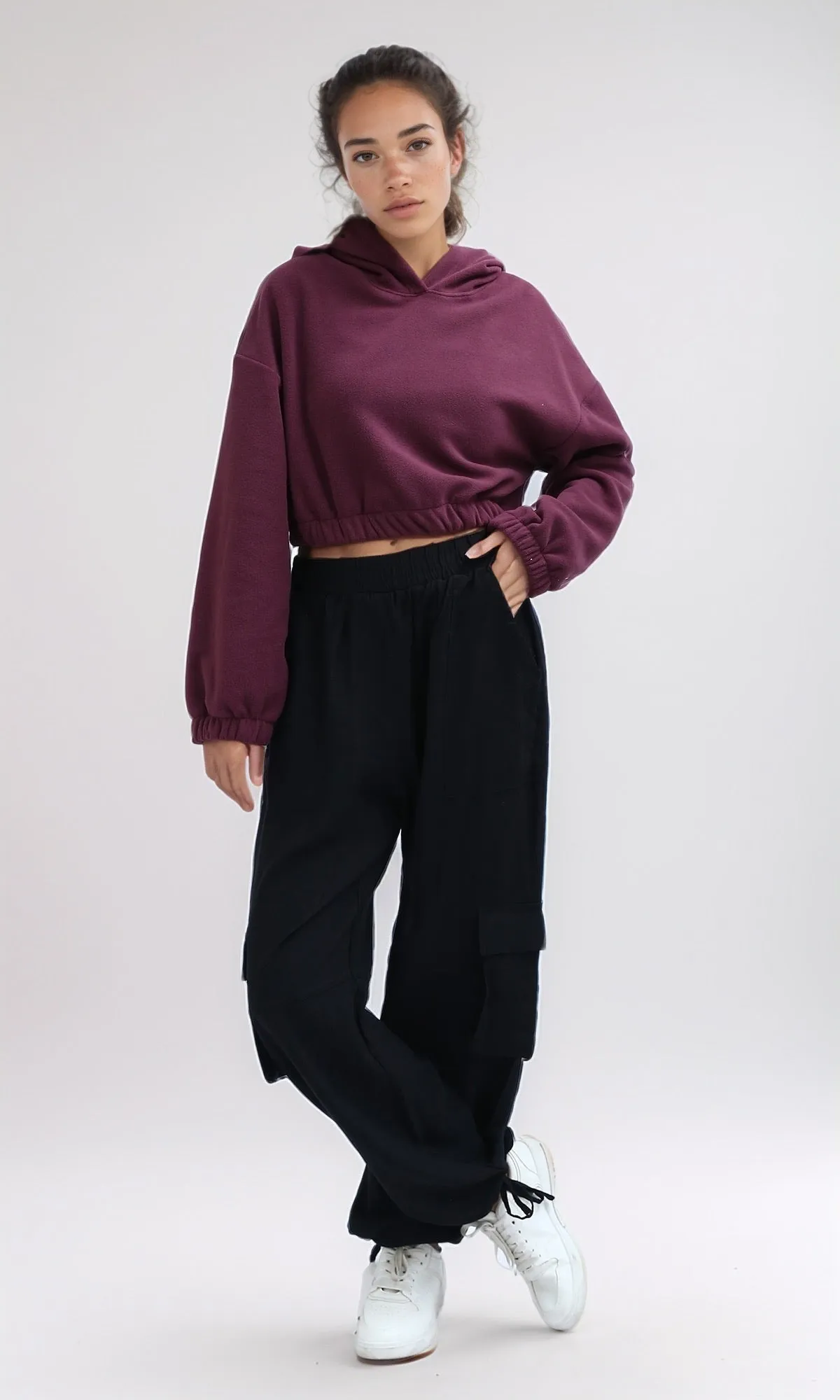 O200382 - Winter Cropped Hooded With Long Sleeves - Purple