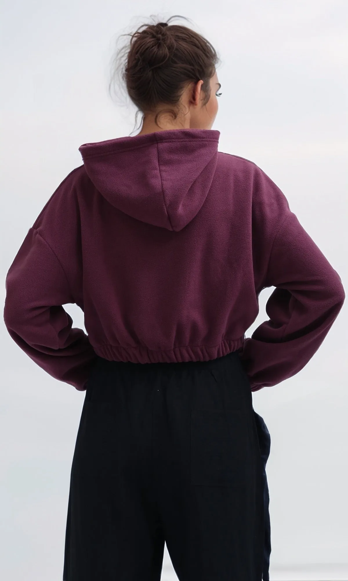 O200382 - Winter Cropped Hooded With Long Sleeves - Purple