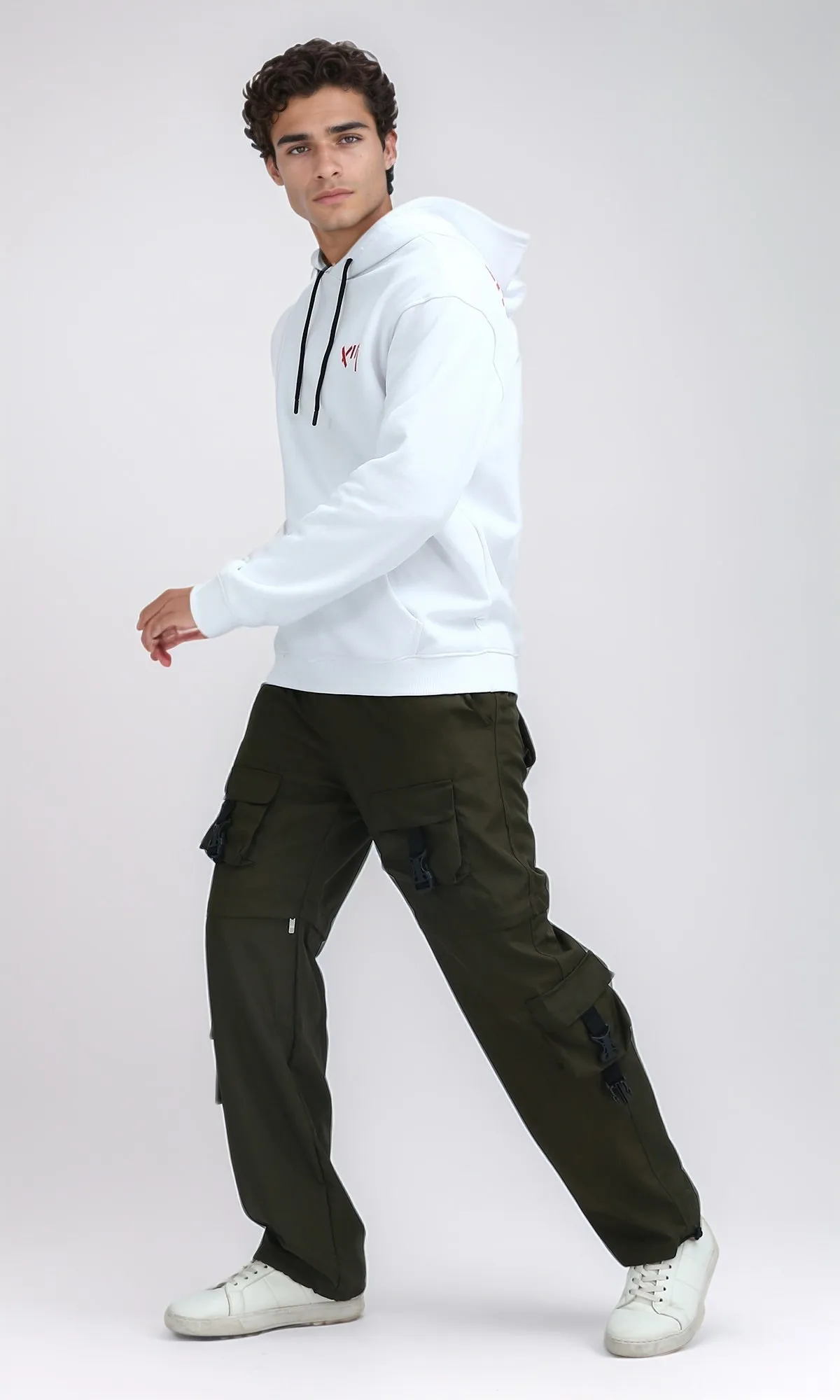 O201291 - Regular Fit Casual Hoodie With Front & Back Print - White