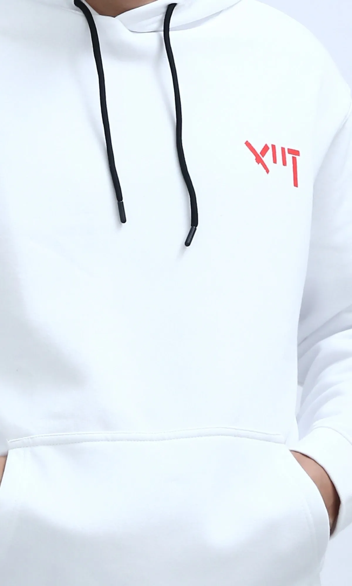 O201291 - Regular Fit Casual Hoodie With Front & Back Print - White