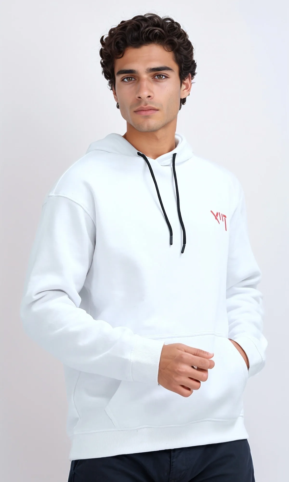 O201291 - Regular Fit Casual Hoodie With Front & Back Print - White