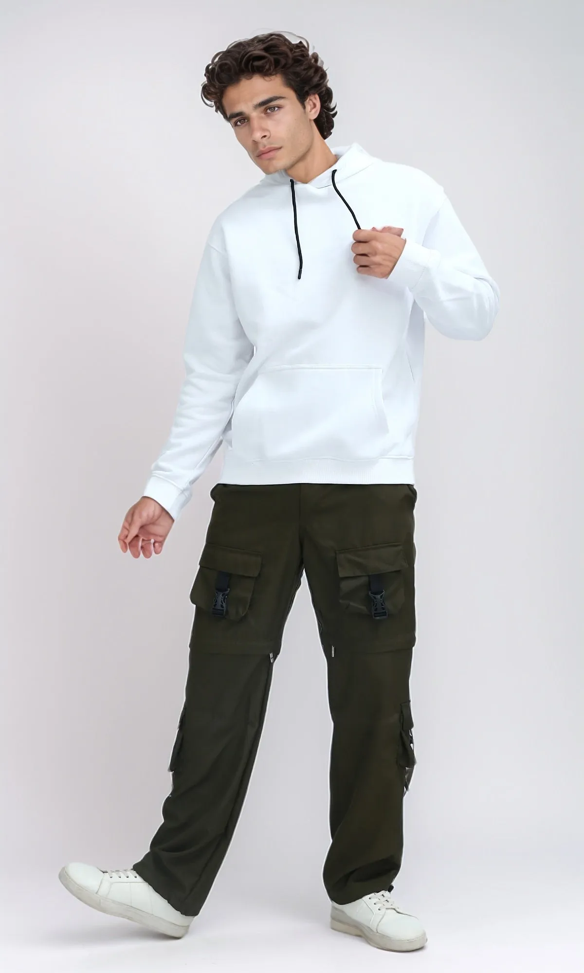 O201291 - Regular Fit Casual Hoodie With Front & Back Print - White