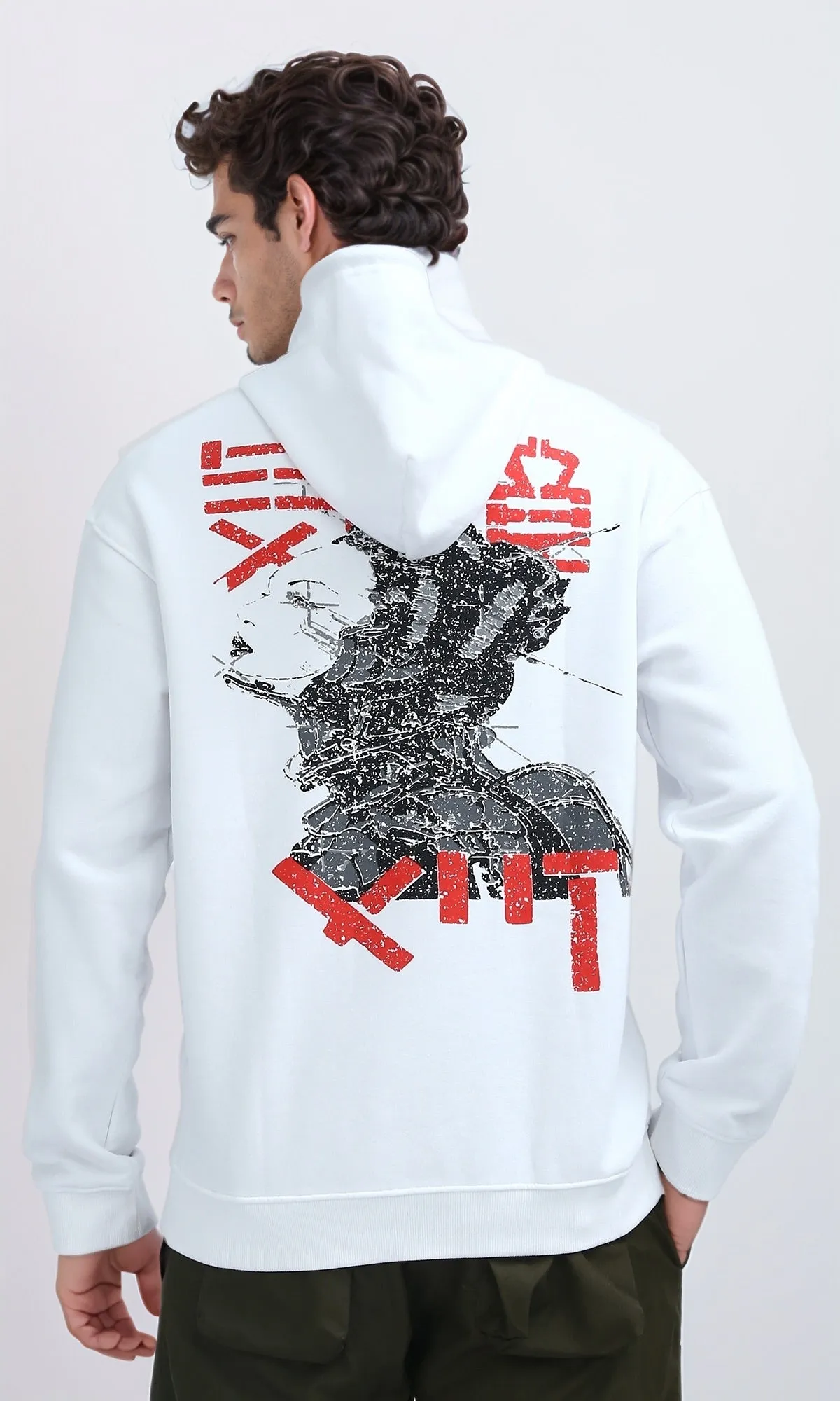 O201291 - Regular Fit Casual Hoodie With Front & Back Print - White
