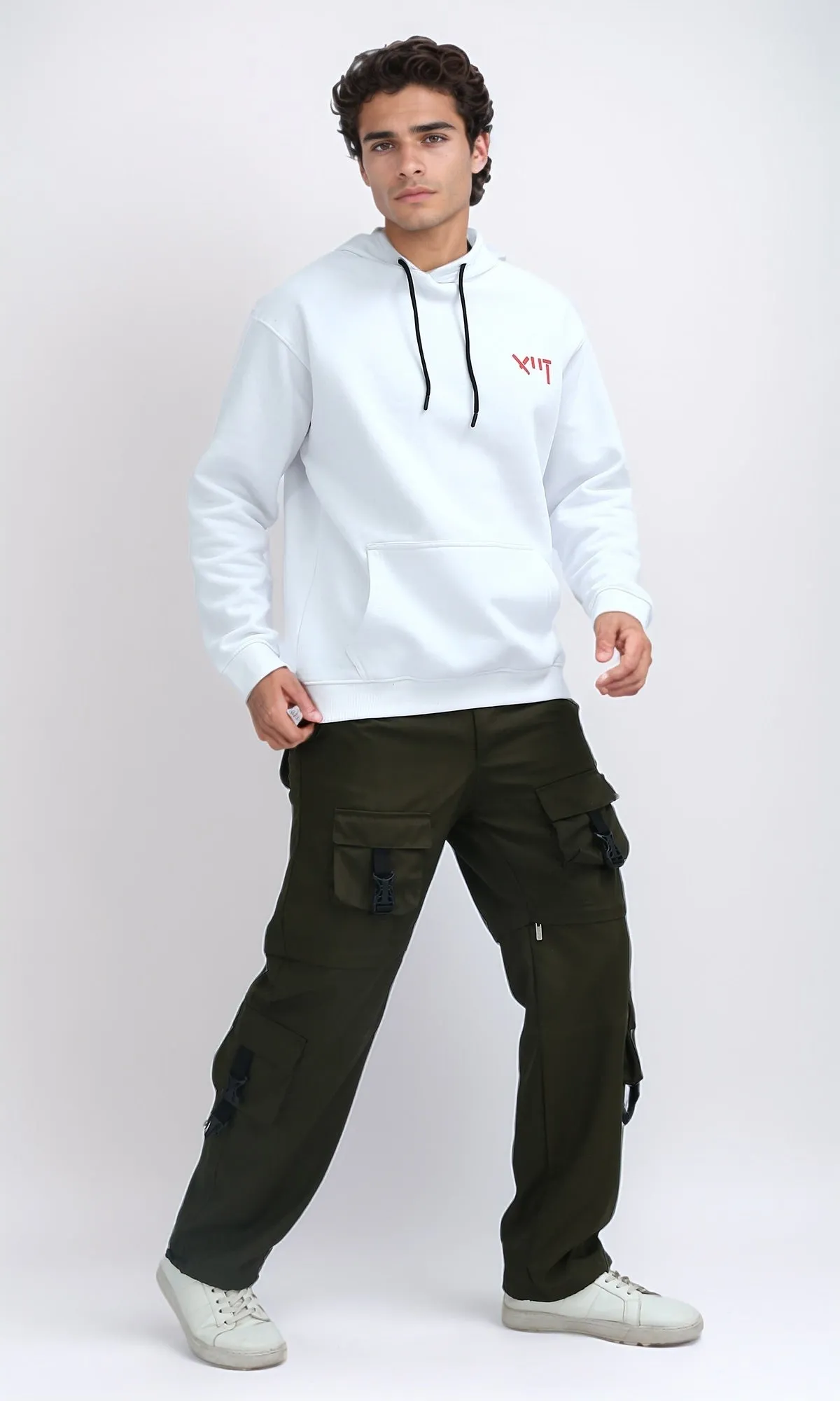 O201291 - Regular Fit Casual Hoodie With Front & Back Print - White