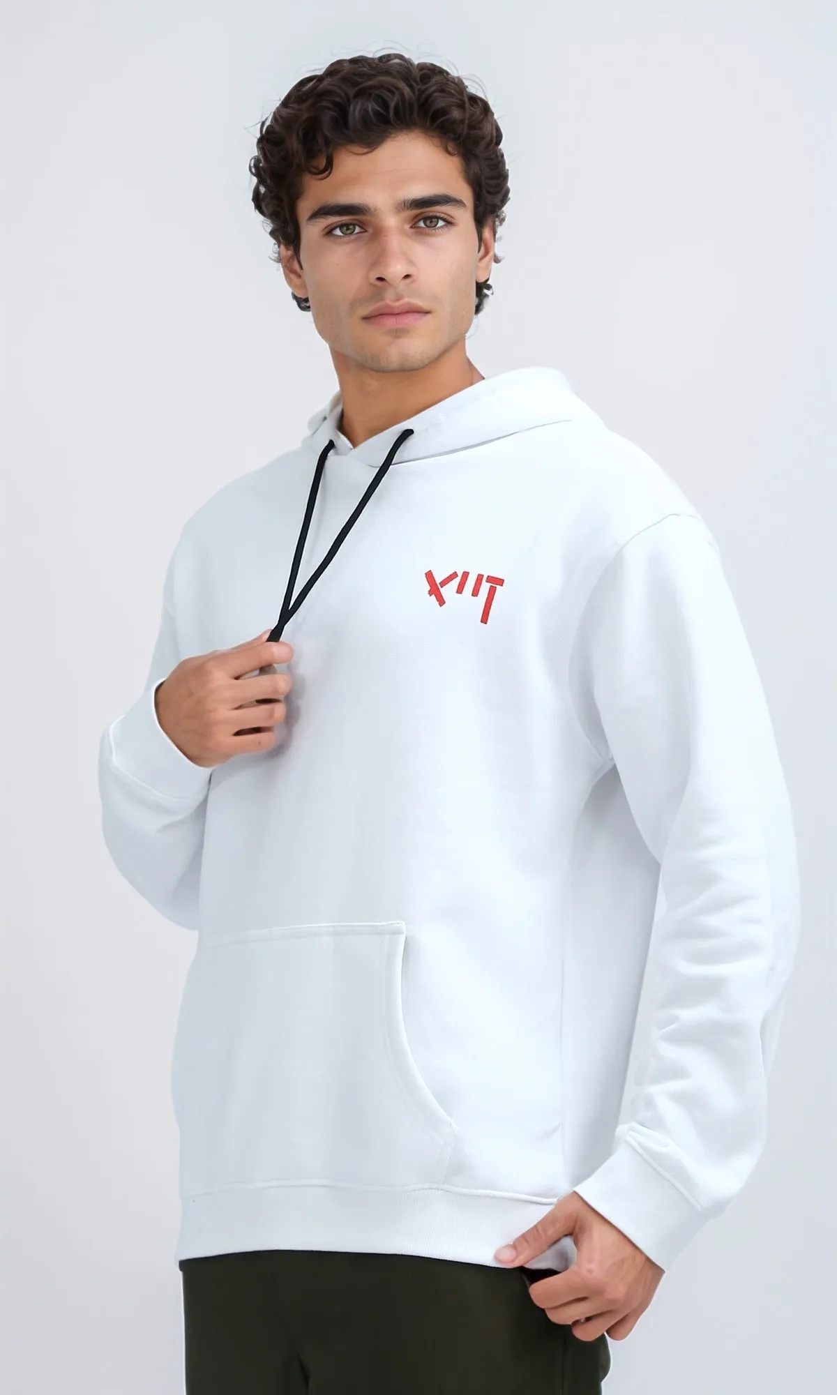 O201291 - Regular Fit Casual Hoodie With Front & Back Print - White