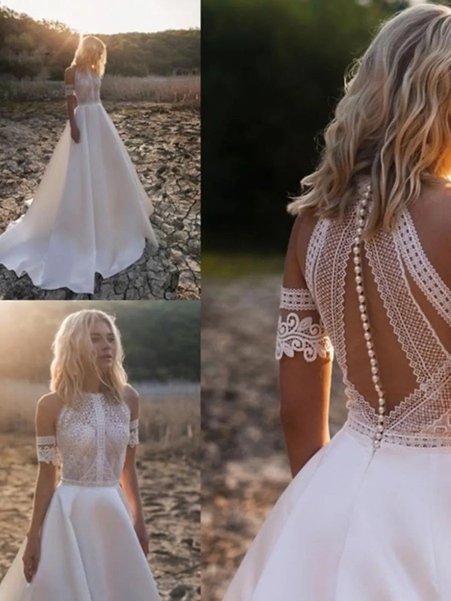 Off The Shoulder Boho Wedding Dress Rustic A line Bridal