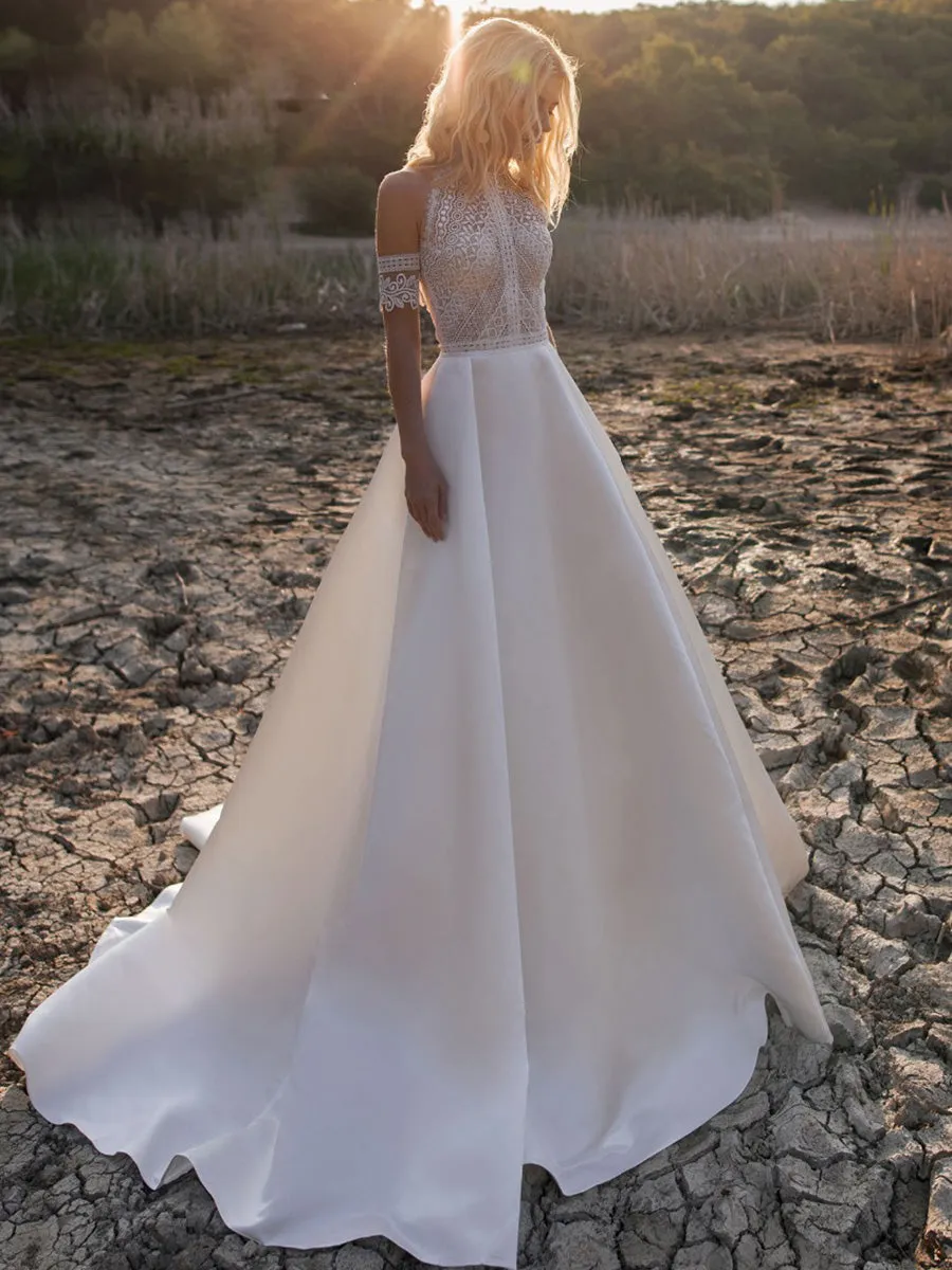 Off The Shoulder Boho Wedding Dress Rustic A line Bridal