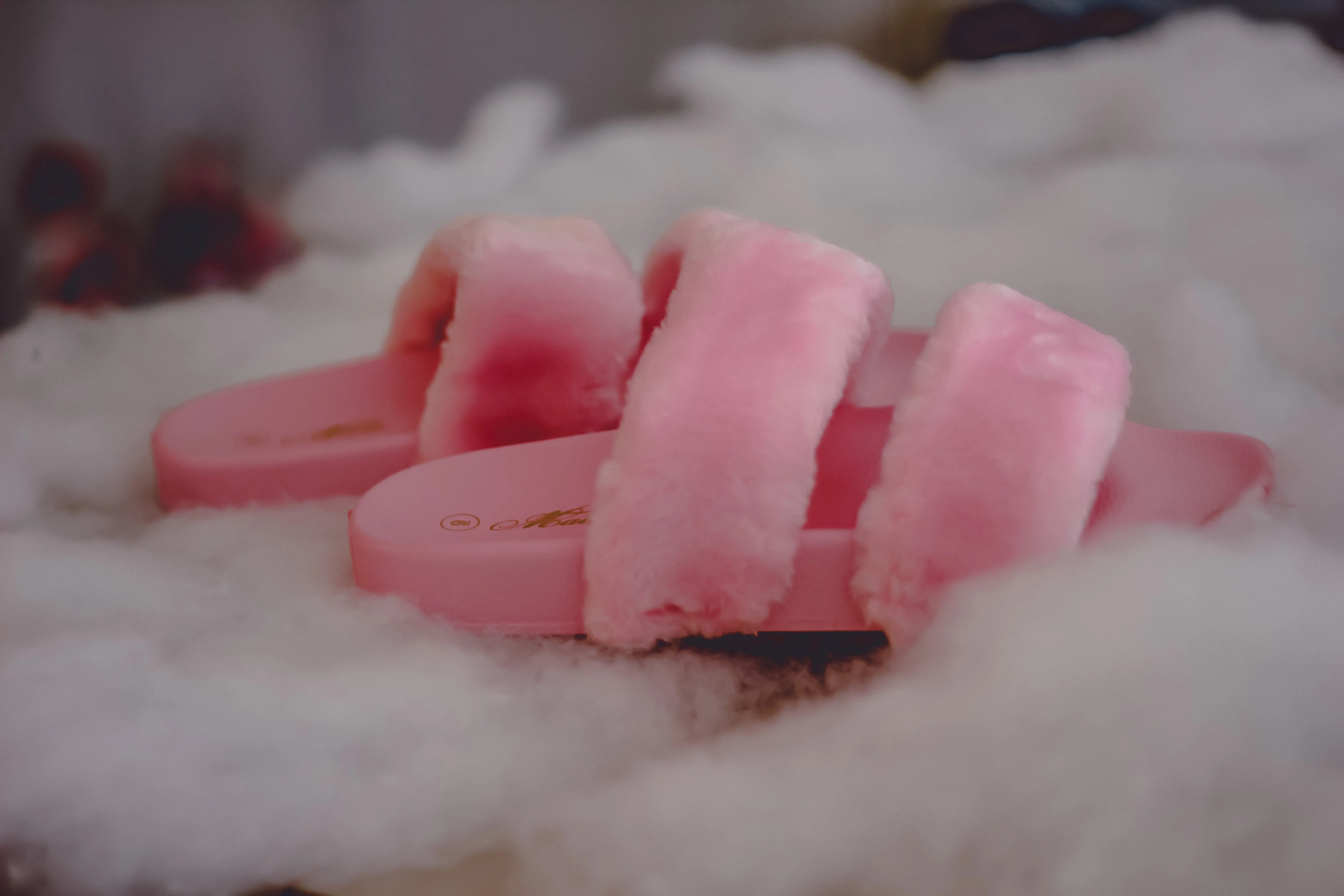 Open Toe Faux Fur Slide on Sandal in Blush
