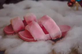 Open Toe Faux Fur Slide on Sandal in Blush