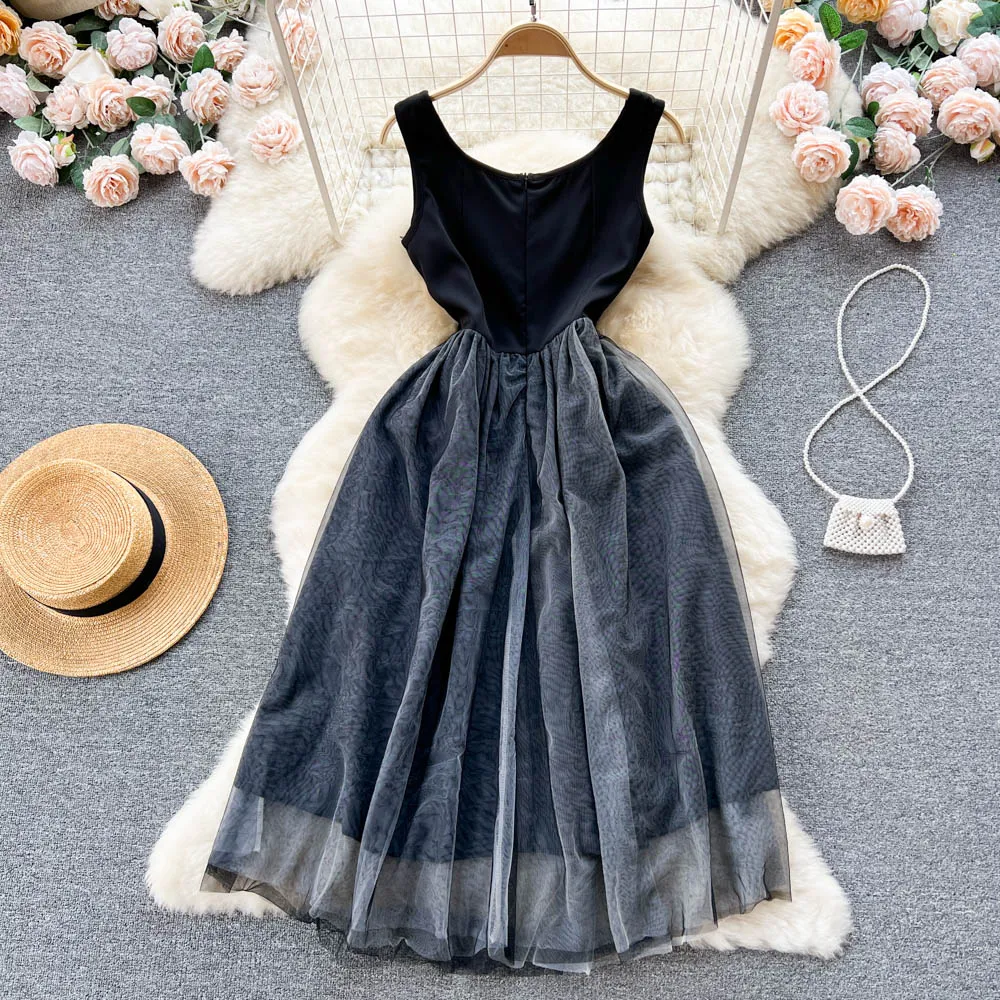 Organza Tutu Dress Female French Fairy Birthday Party Dress Skirt 476