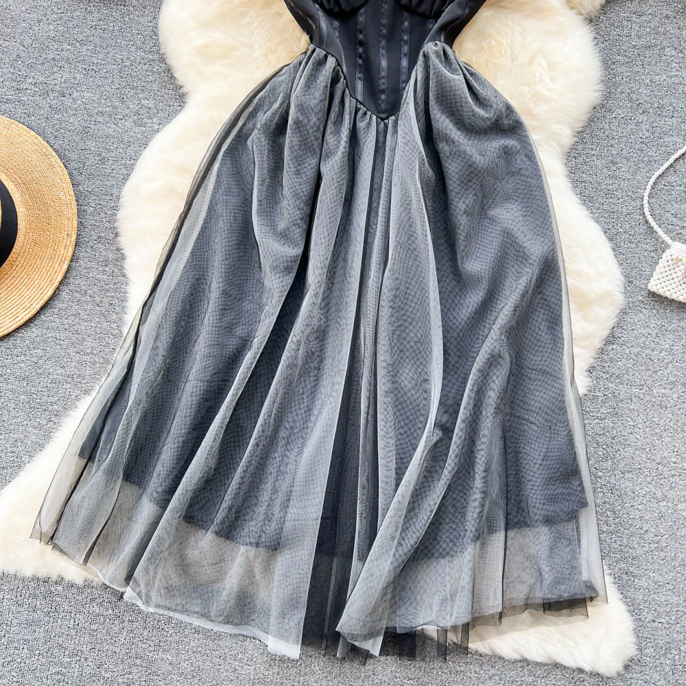 Organza Tutu Dress Female French Fairy Birthday Party Dress Skirt 476
