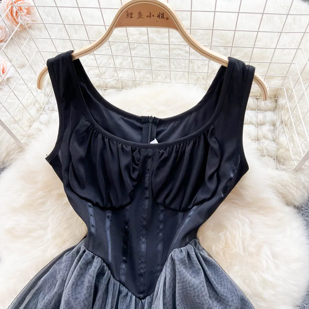 Organza Tutu Dress Female French Fairy Birthday Party Dress Skirt 476
