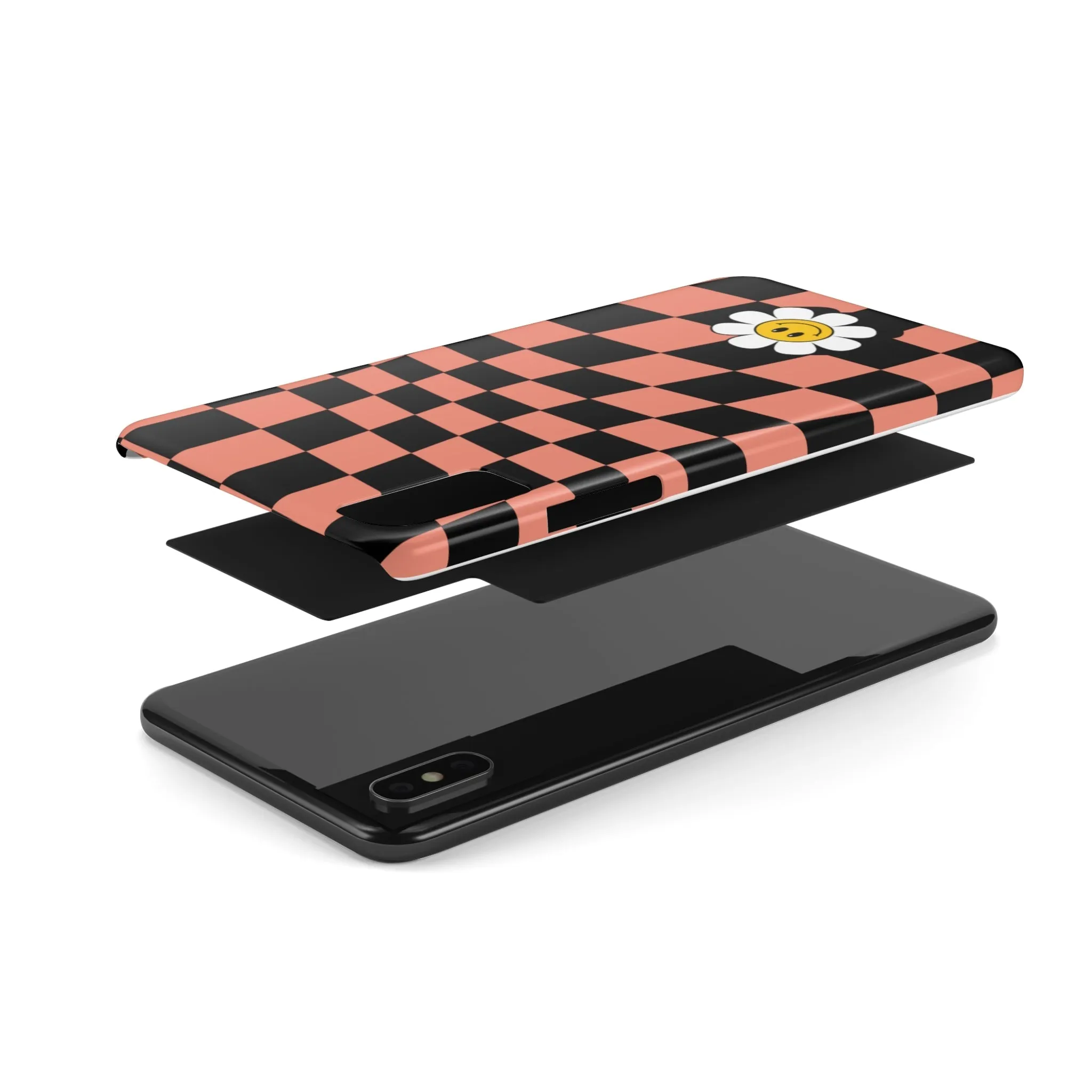 Pink and Black Checked Background with Happy Daisy iPhone Slim Phone Case
