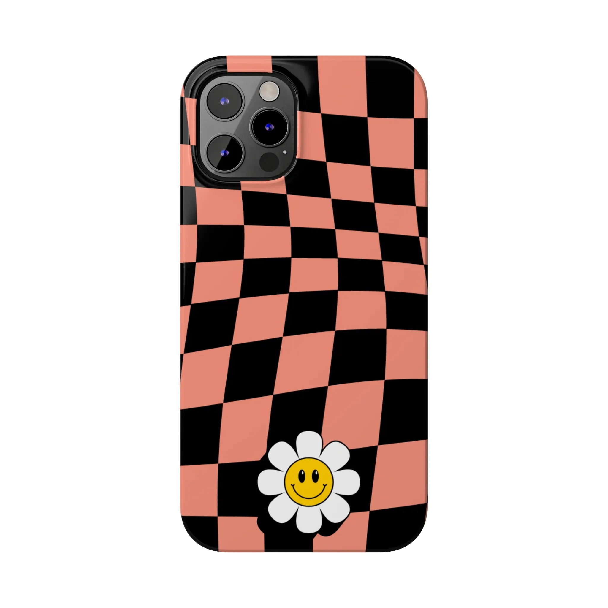Pink and Black Checked Background with Happy Daisy iPhone Slim Phone Case