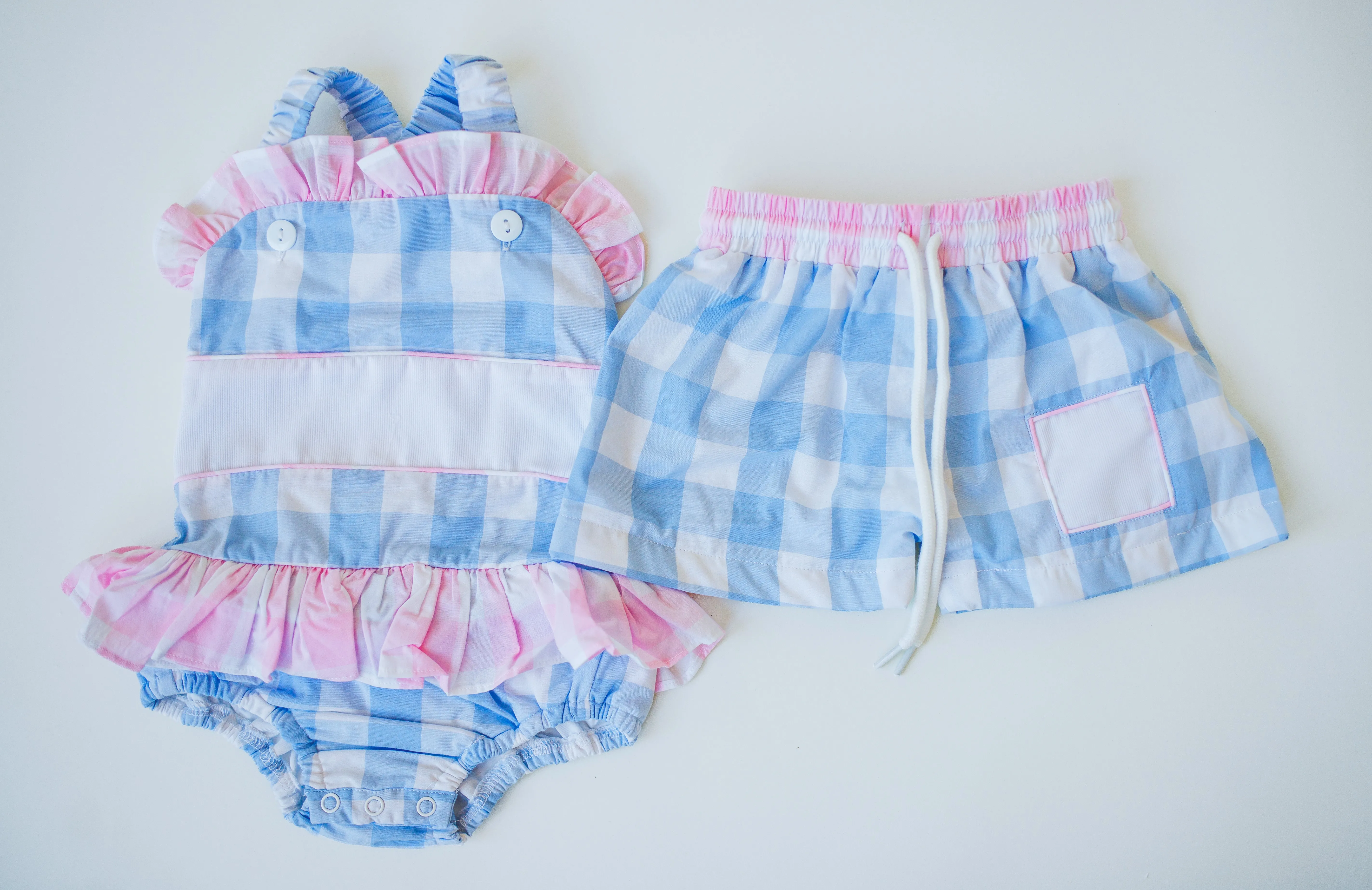 Pink and Blue Checked Swimsuit