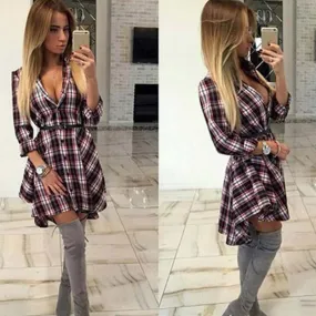 Plaid Long Sleeve Casual Dresses