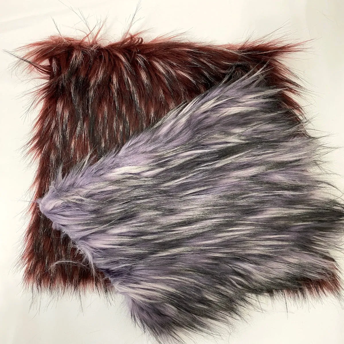 Red Multicolor Husky Print Shaggy Faux Fur Fabric