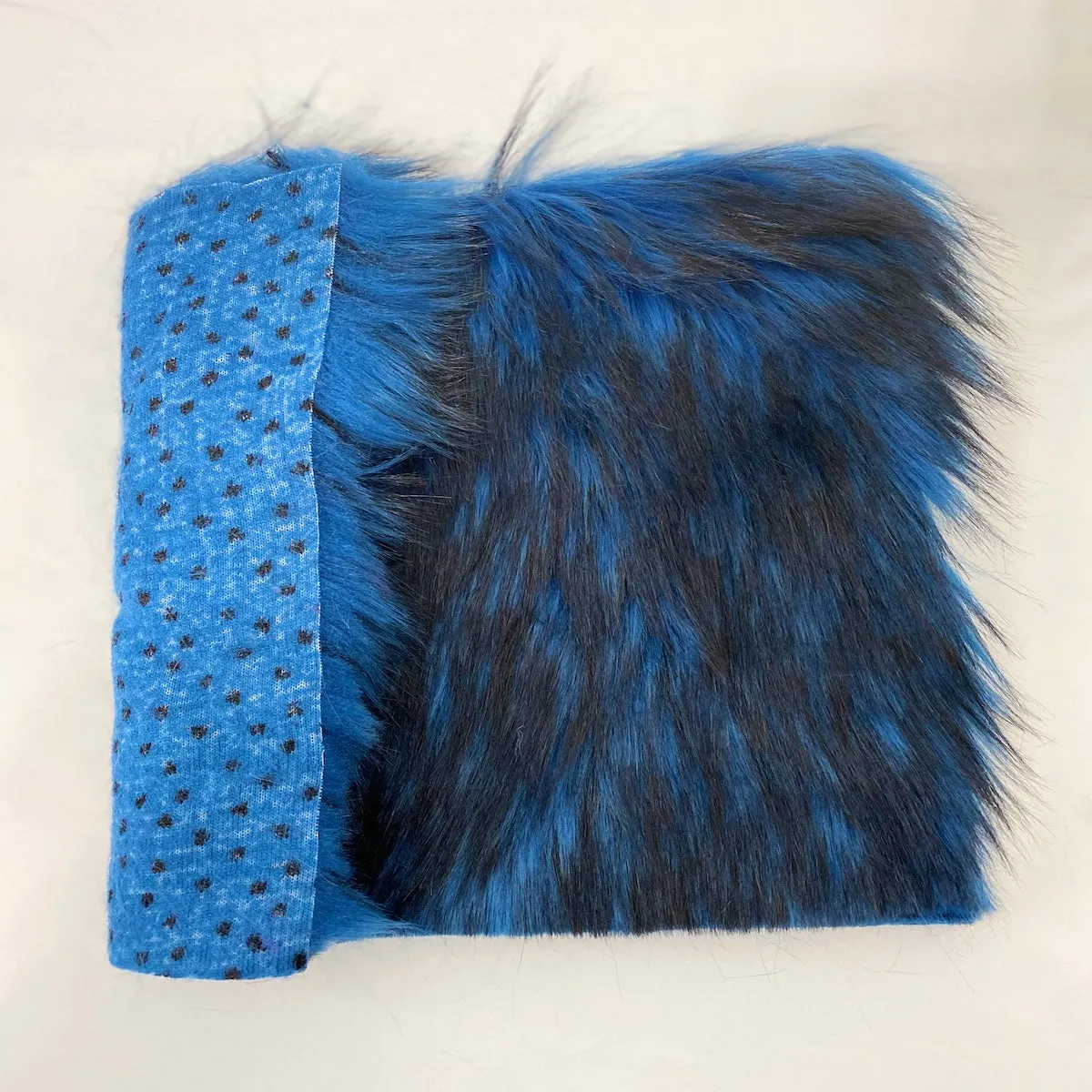 Royal Blue Black Husky Print Long Pile Shaggy Faux Fur Fabric