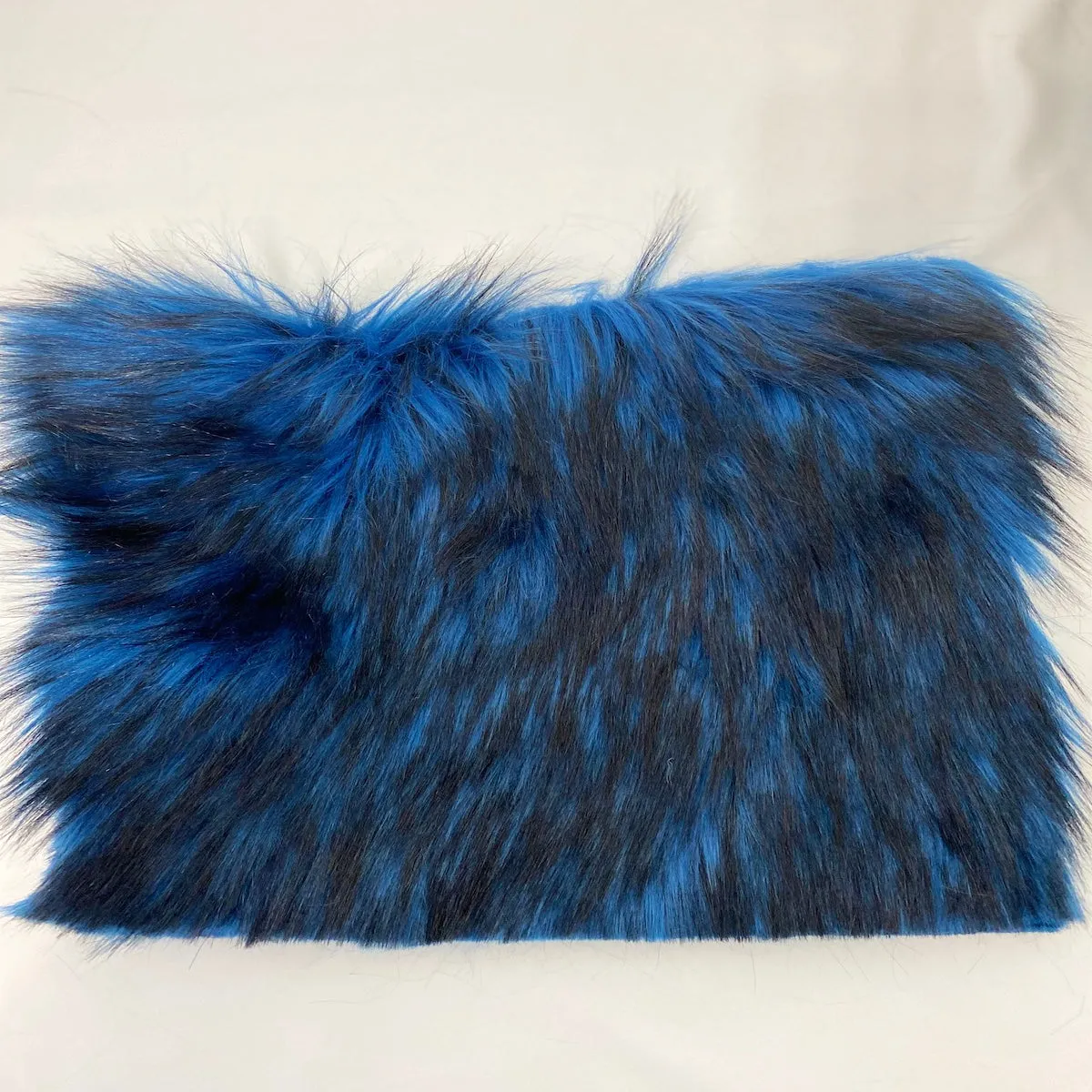 Royal Blue Black Husky Print Long Pile Shaggy Faux Fur Fabric