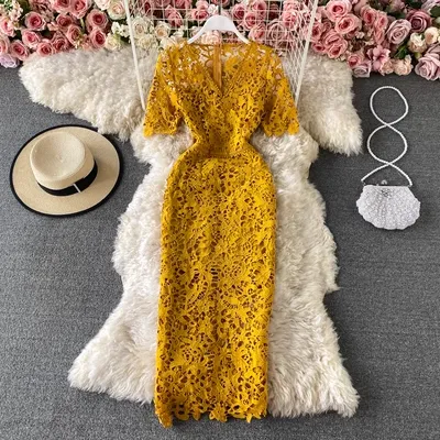 Sheath Evening Dress Hollow Lace Long Prom Dress 1760