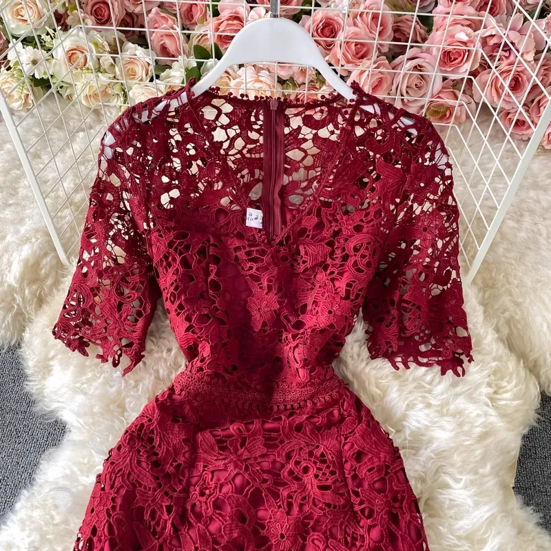 Sheath Evening Dress Hollow Lace Long Prom Dress 1760