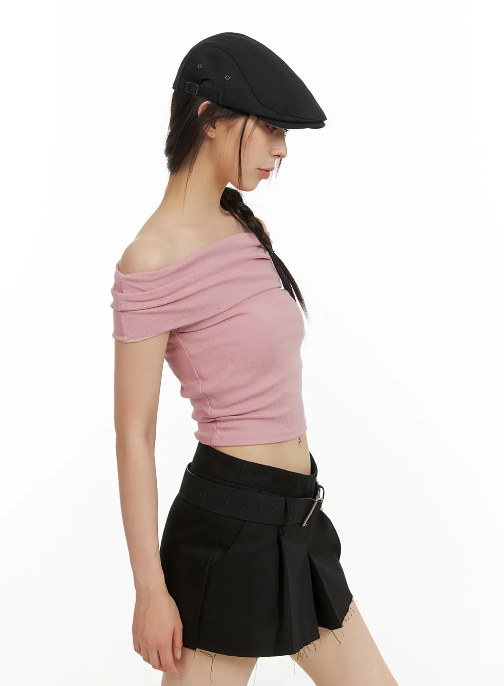 Shirred Off Shoulder Crop Top CU425