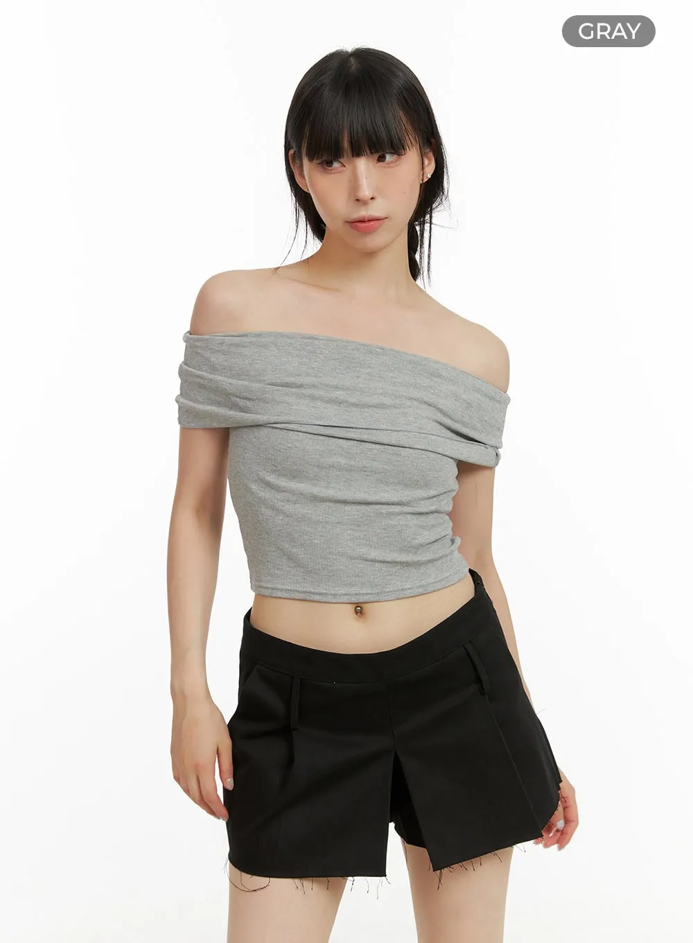 Shirred Off Shoulder Crop Top CU425