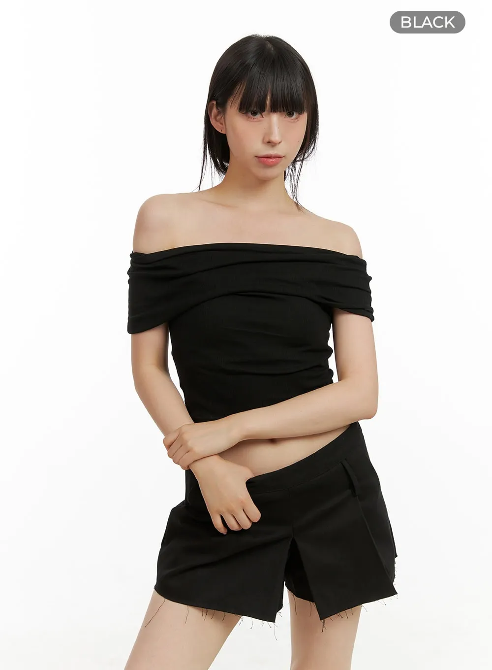 Shirred Off Shoulder Crop Top CU425