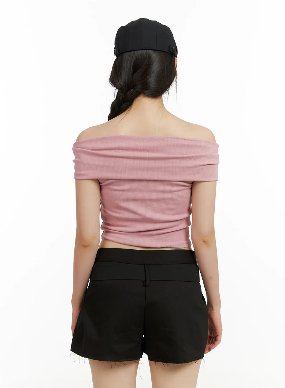 Shirred Off Shoulder Crop Top CU425