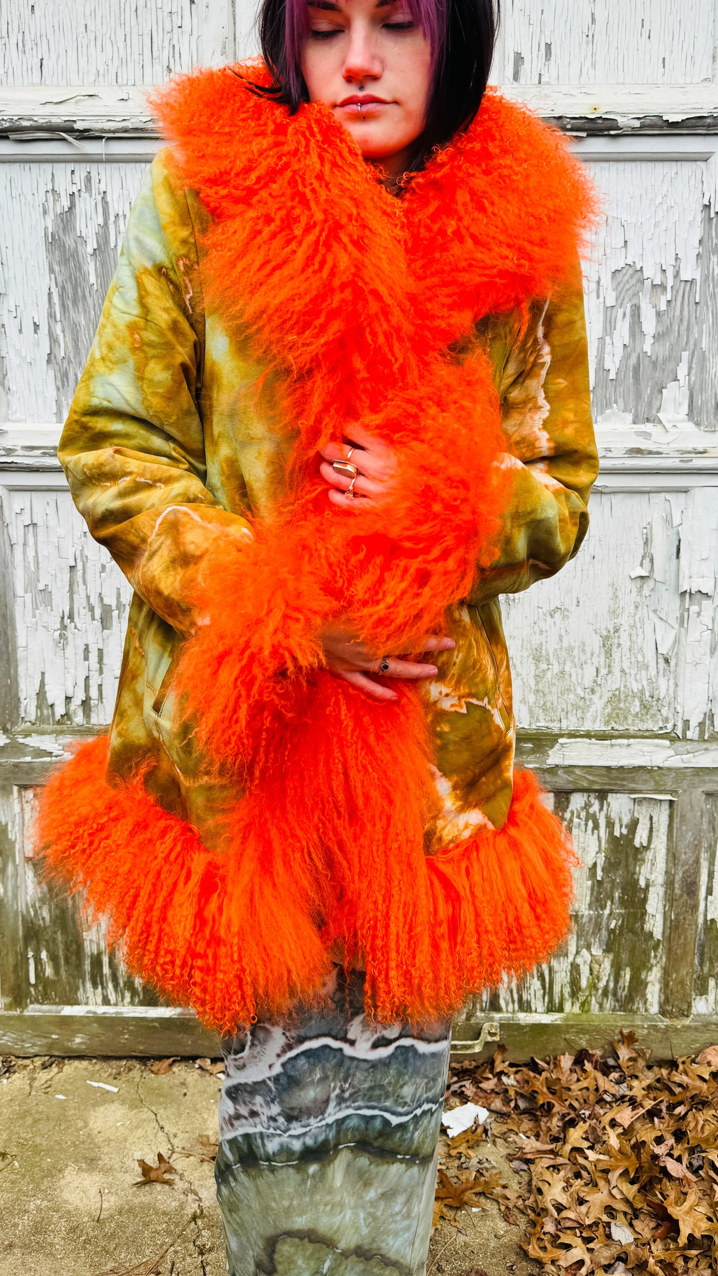Short Large Magic Mongolian Fur Jacket (could fit XL)