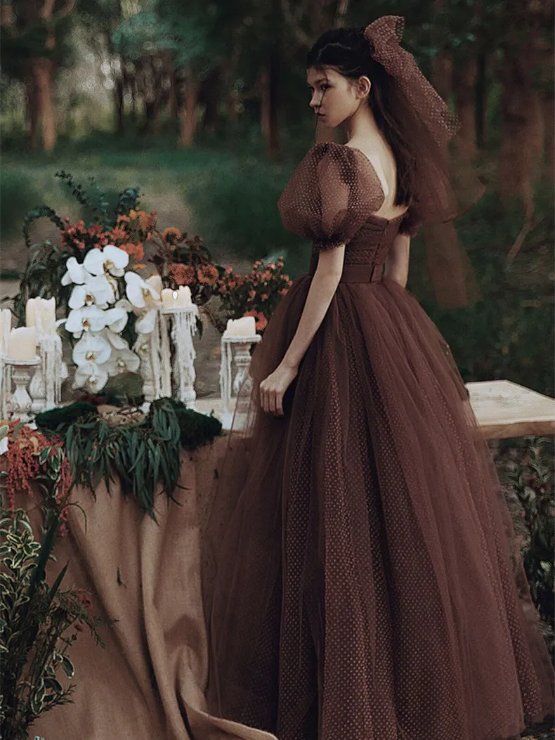 Square Neckline Bubble Sleeves Prom Dresses, Newest Prom Dresses, A-line Prom Dresses, 2021 Prom Dresses