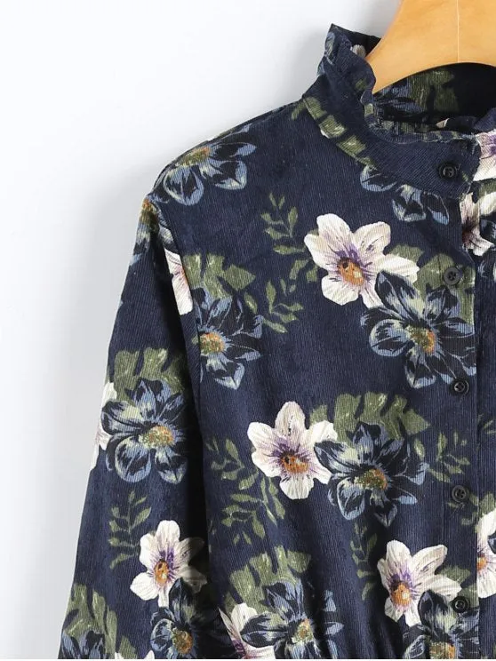 TastyHottie - Cute Floral Corduroy Long Sleeve Dress