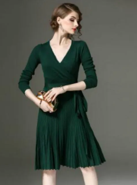 TastyHottie - Office Dresses For Women Decorative Sashes V-Neck Solid