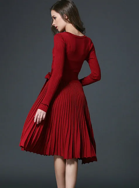 TastyHottie - Office Dresses For Women Decorative Sashes V-Neck Solid