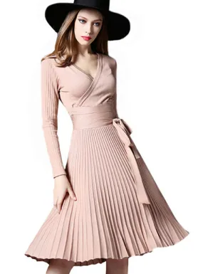 TastyHottie - Office Dresses For Women Decorative Sashes V-Neck Solid