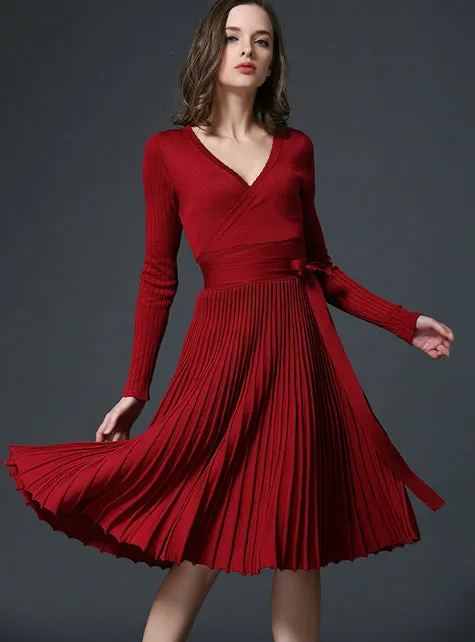 TastyHottie - Office Dresses For Women Decorative Sashes V-Neck Solid