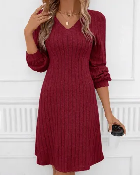 TastyHottie - V-neck ribbed solid color dress