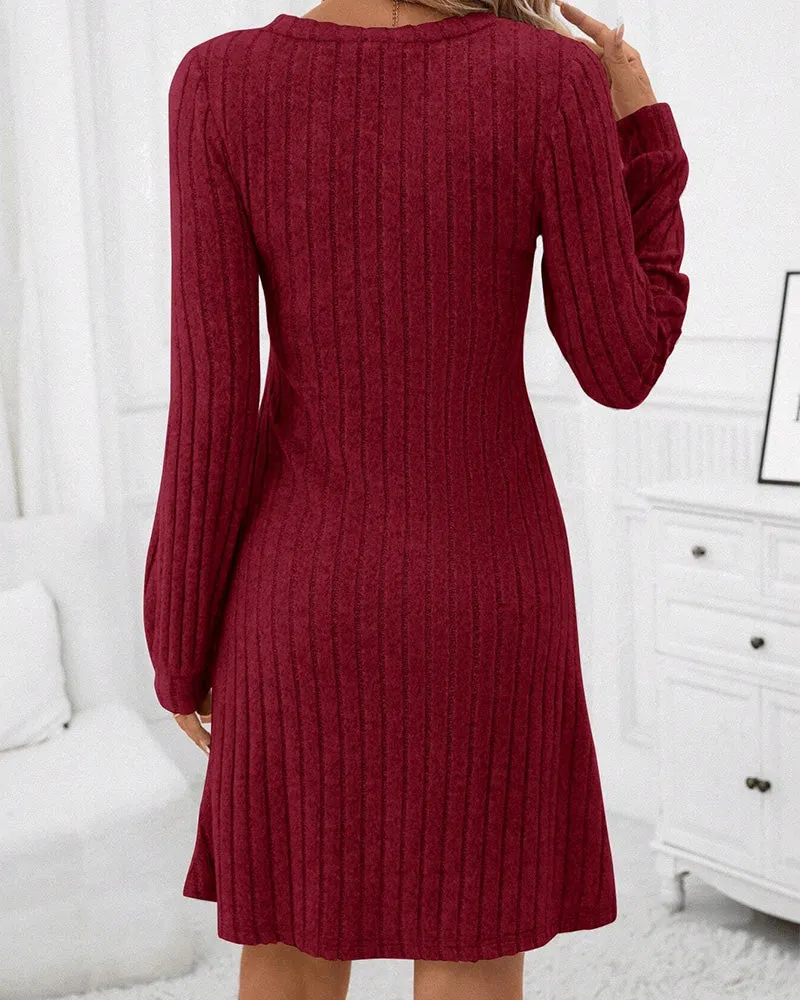TastyHottie - V-neck ribbed solid color dress