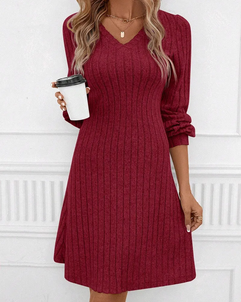 TastyHottie - V-neck ribbed solid color dress