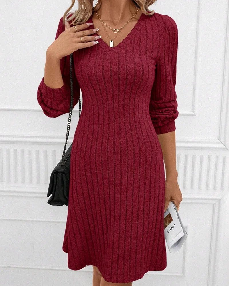 TastyHottie - V-neck ribbed solid color dress