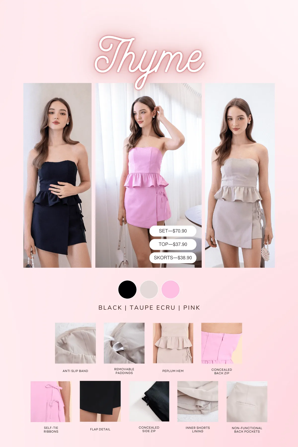 THYME RIBBON SKORTS IN PINK