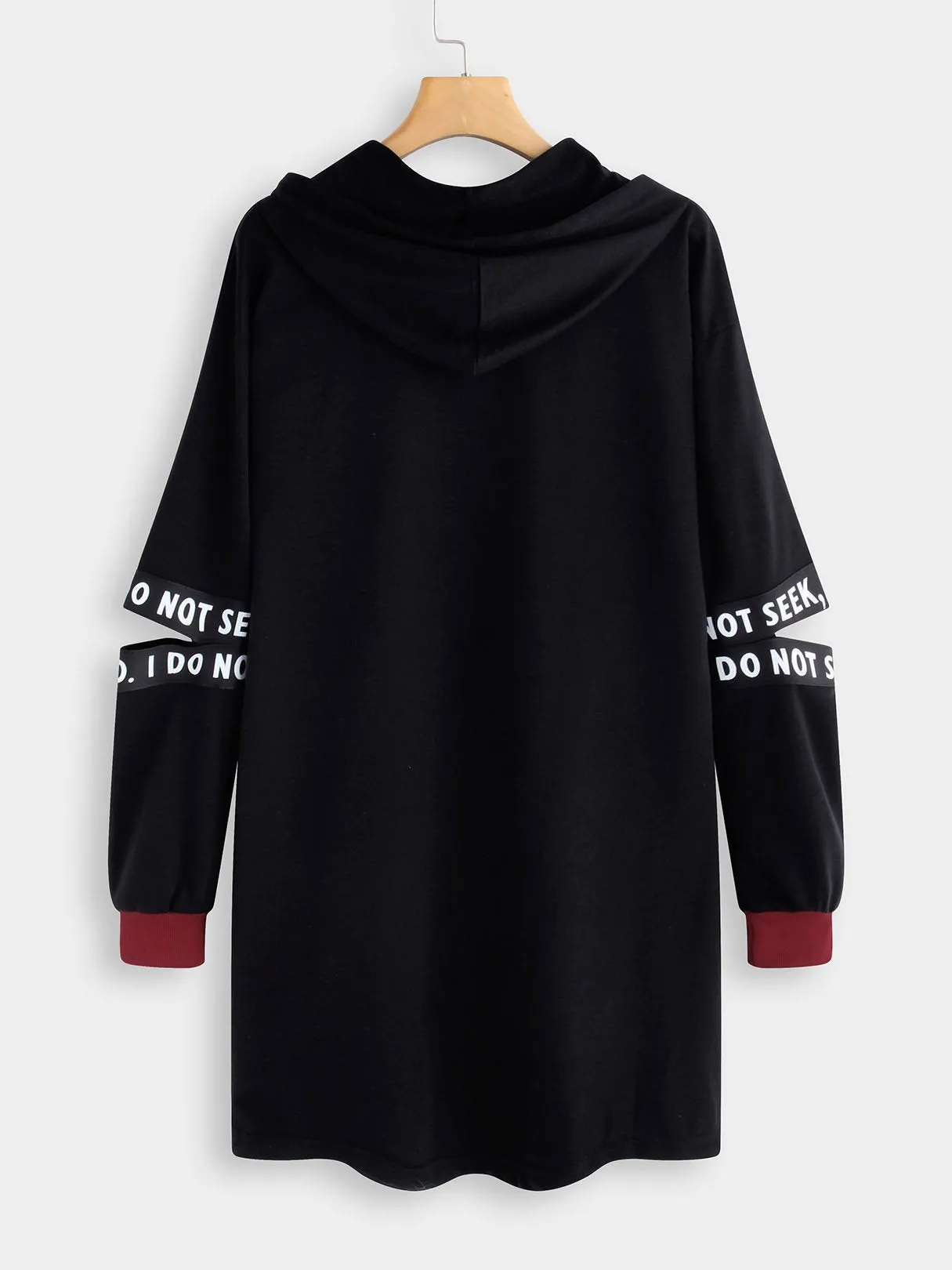 Wholesale Black Long Sleeve Letter Hooded Cut Out Casual Dress
