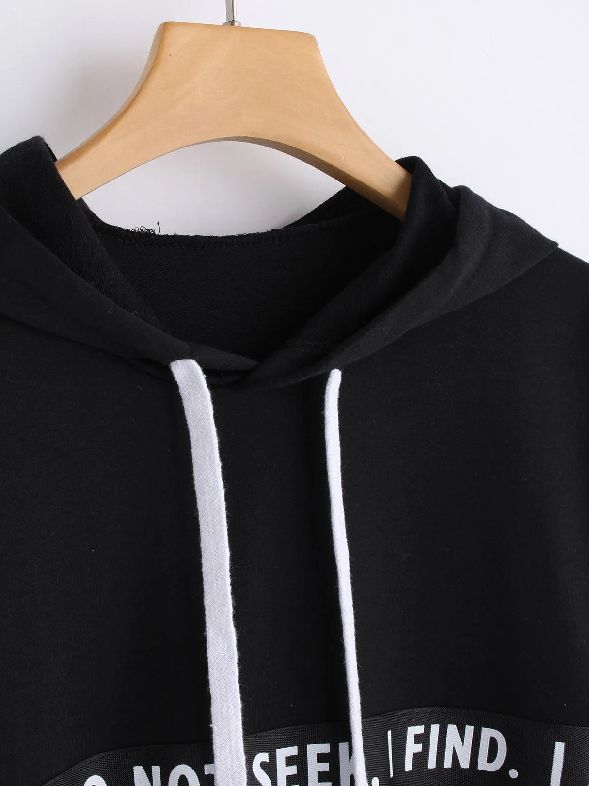 Wholesale Black Long Sleeve Letter Hooded Cut Out Casual Dress
