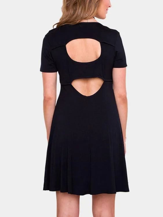 Wholesale Black V-Neck Short Sleeve Casual Dress