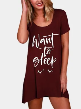Wholesale Burgundy Round Neck Short Sleeve Letter Casual Dresses