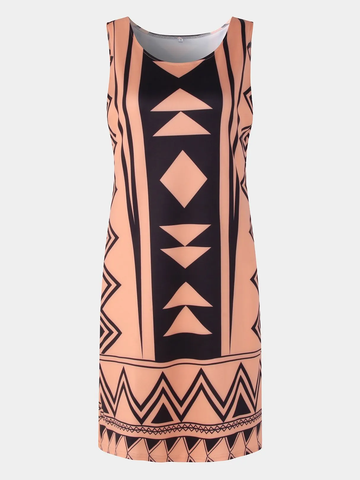 Wholesale Orange Crew Neck Sleeveless Geometrical Casual Dress