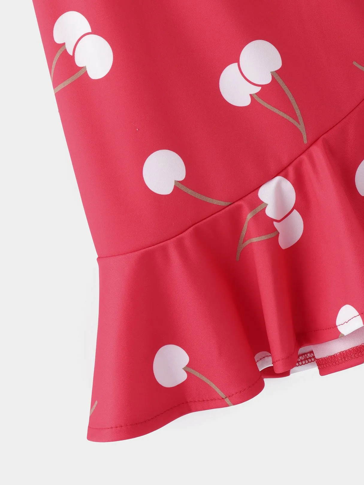 Wholesale Red Scoop Neck Sleeveless Floral Print Zip Back Spaghetti Strap Flounced Hem Casual Dresses